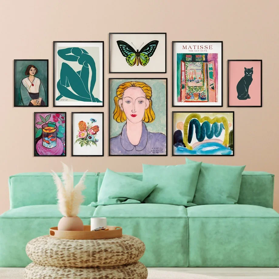 Butterfly Cat Flower Woman Nude Henri Matisse Vibrant Wall Art Canvas Painting Posters And Prints Pictures For Living Room Decor