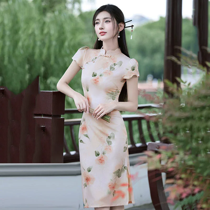 Nuevo Qipao chino de verano para mujer edición delgada 2025 nuevo vestido mejorado para chica joven vestido Qipao de longitud media