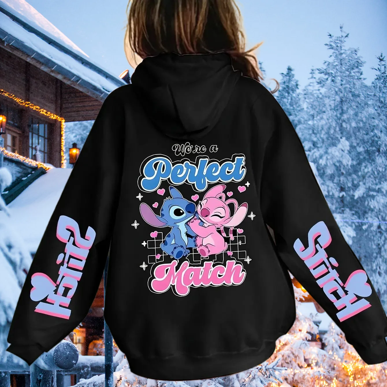 

2025 NEW Disney Stitch Print Hoodie for Women Girls' Casual Pullover Loose-fitting Top Personalized Fall/winter Clothing