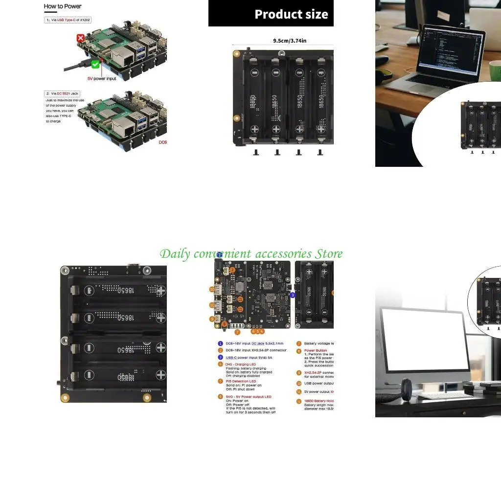 

97QB x1202 UPS Power Manager с длинной поддержкой батареи и эффективным преобразованием DCDC для RPI 5