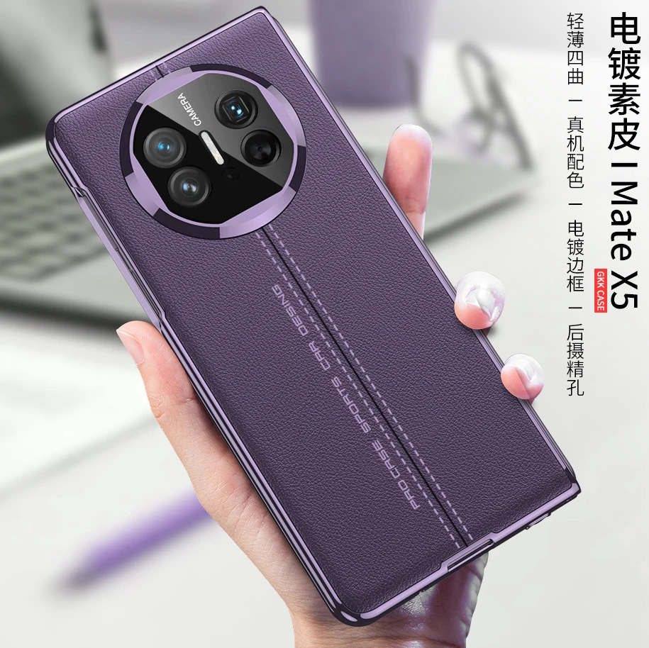 For Huawei Mate X5 X3 Case Luxury Electroplated Plating Leather with Tempered Film All-inclusive Shockproof Protector Flip Cover