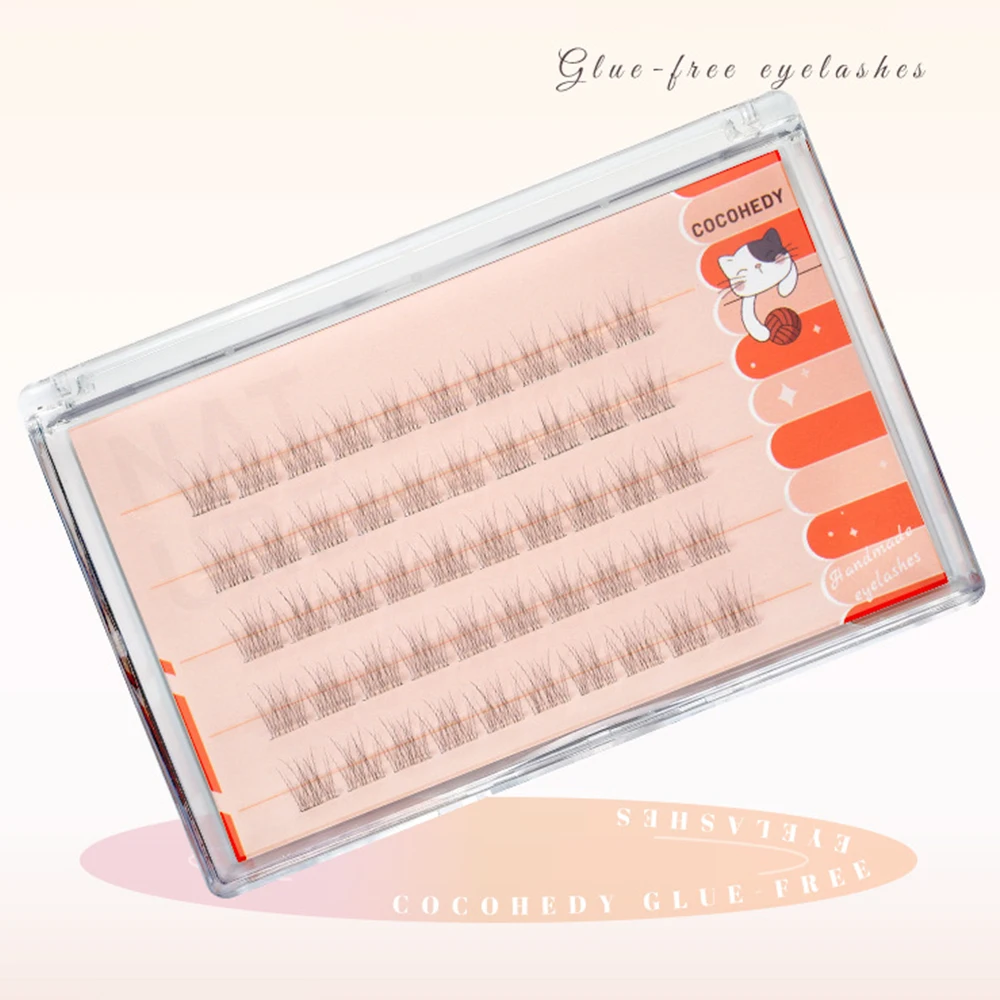 Imprensa em cílios de cluster autoadesivos aparência natural sem necessidade de cola cílios postiços sem cola feitos à mão preto/marrom