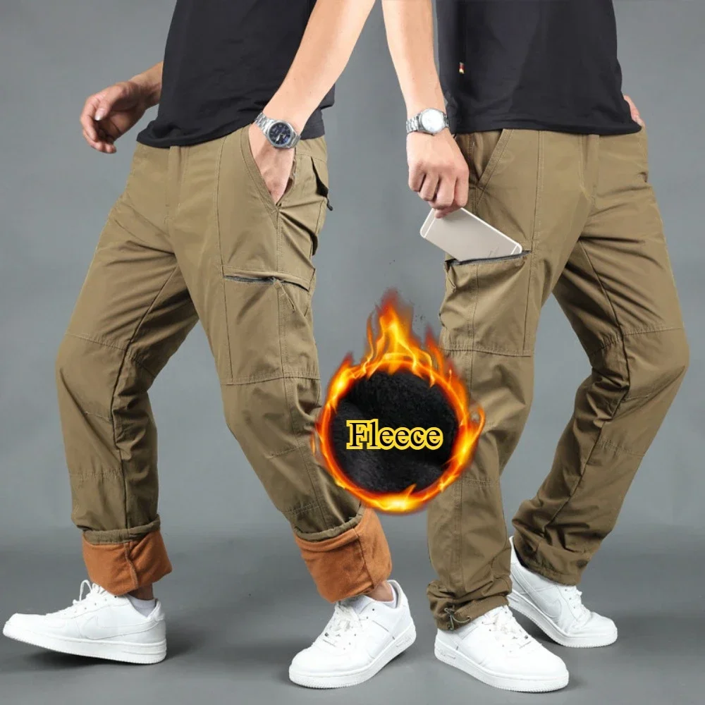 

Autumn Winter Men's Rush Cargo Pants Straight Large Thick Puffer Trousers Gym Sweatpants Sport Pants Men outdoor Streetwear