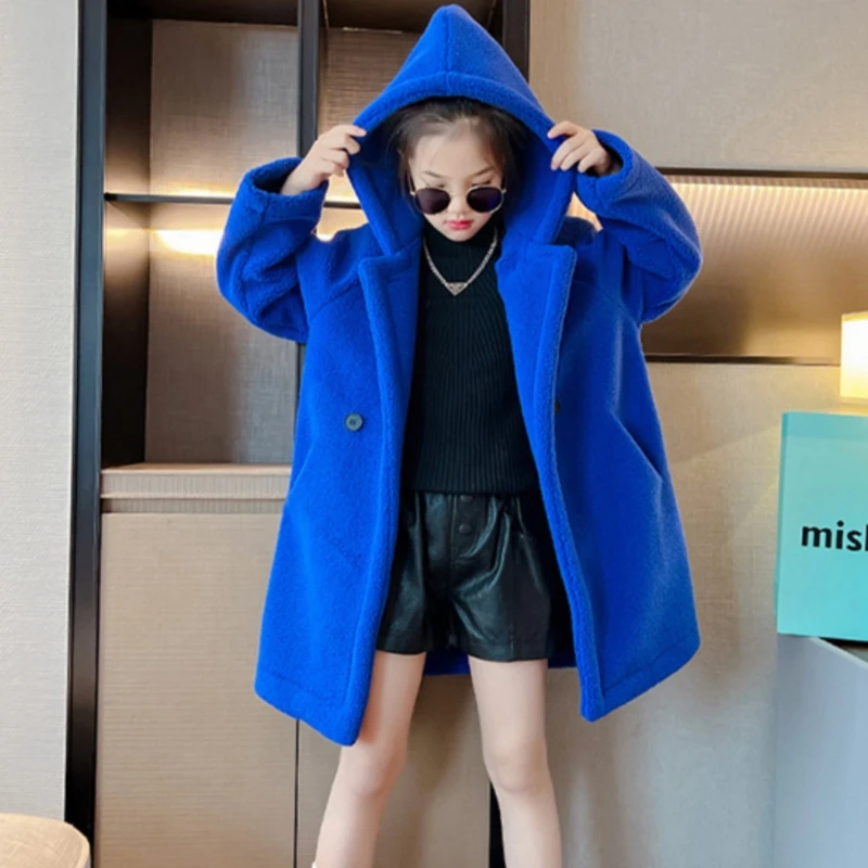 

Girls Coat Jacket Winter Cotton Windbreak 2023 Blue Warm Plus Thicken Teenagers Overcoat Snowsuit Children's Clothing