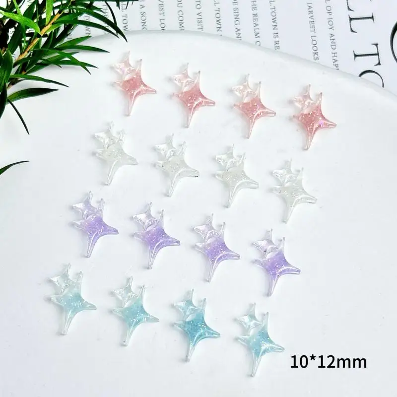 Mixed Colorful Transparent Four-Pointed Star Nail Charms Resin Sparkling Glitter Star Nail Art Decorations Manicure DIY Supplies