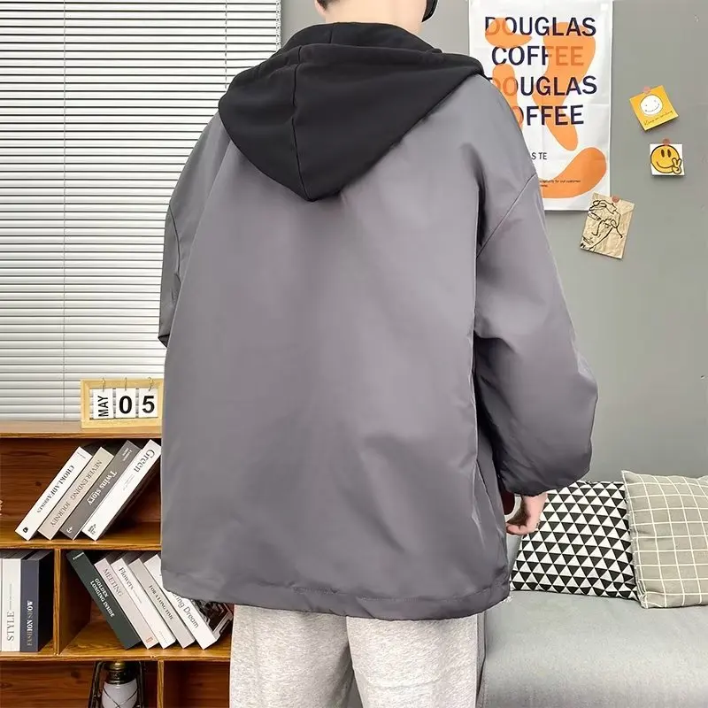 سترة رجالية بغطاء للرأس وأكمام طويلة، سترة واقية كاجوال للربيع والخريف، معطف خارجي خفيف الوزن، سترة بغطاء للرأس بسحاب ملابس الشارع #4