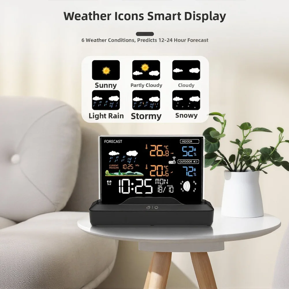 

Беспроводная метеостанция с цифровым цветным дисплеем, будильником и монитором температуры и влажности для помещений и улицы