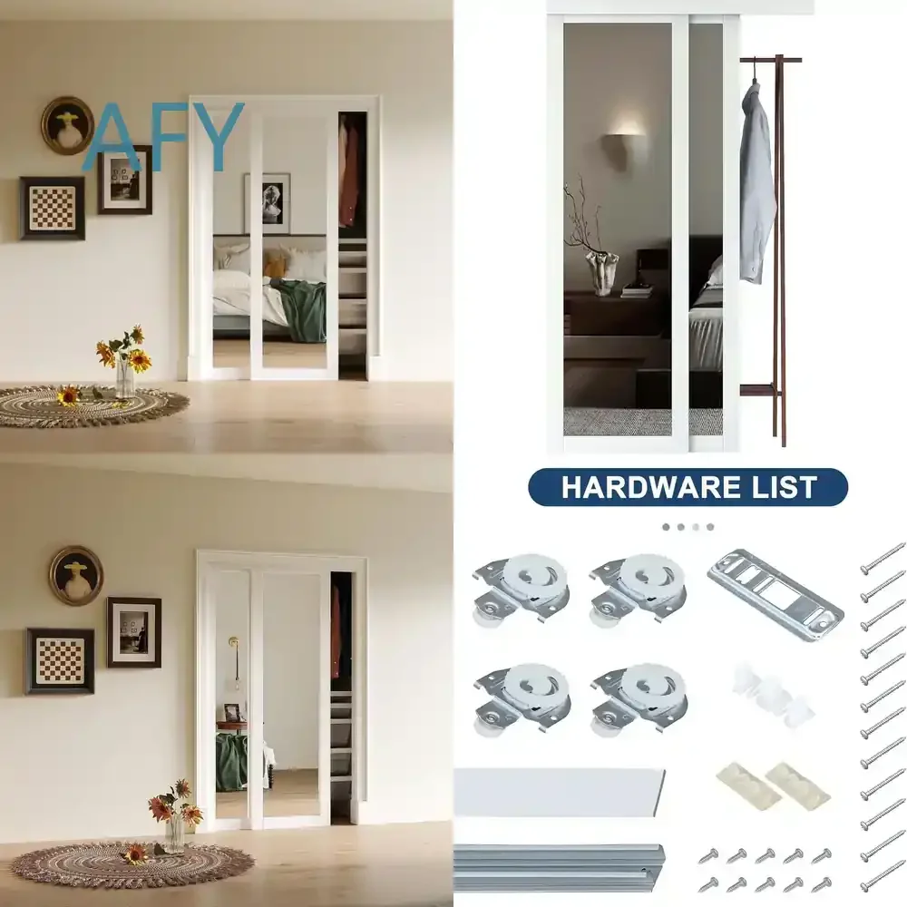 for Simple 48 X 80 Inch Mirrored Sliding Closet Doors with Hardware Kit Upgraded Shatterproof Sliding Mirror Interior
