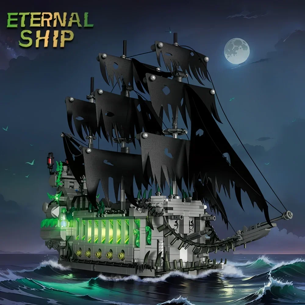 

Eternal Flying Dutchman Ship Building Blocks Toy Spooky & Thrilling Atmosphere Green LED Light Eternal Ship Perfect for Explorer