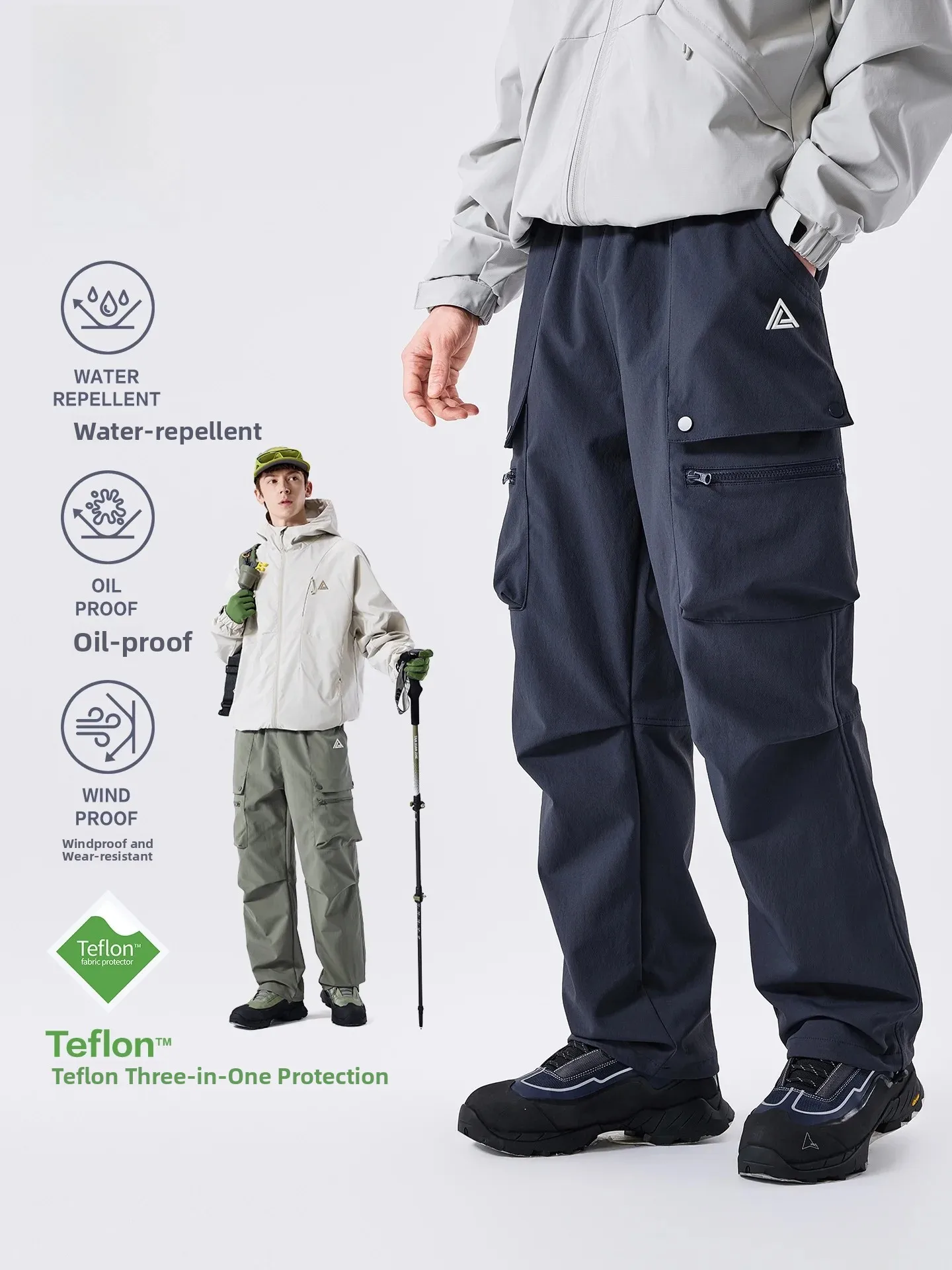 LAZY DAY Lightweight Men's Hiking Trousers Waterproof Three-Fold Polyester Fiber Outdoor Workwear Pants with Multiple Pockets