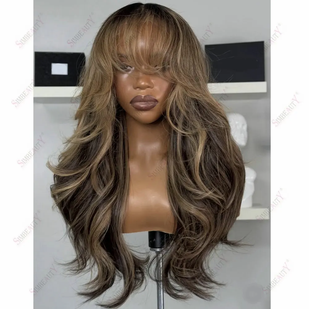 Damenperücken, Aschblond mit Honigblonden Highlights, Echthaar, leicht gewellt, mit Pony, 13x4/13x6 Lace-Front-Perücken, brasilianisches Remy-Haar, 360 Lace-Perücke. – Detail 2