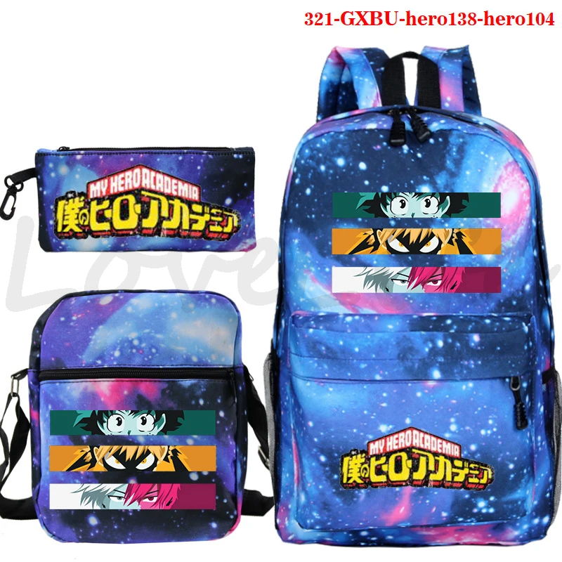 Anime My Hero Academia Backpack 3Pcs/set Students Boku No Hero Academia School Bag Boys Girls Funny Cartoon Bookbag Travel Bags