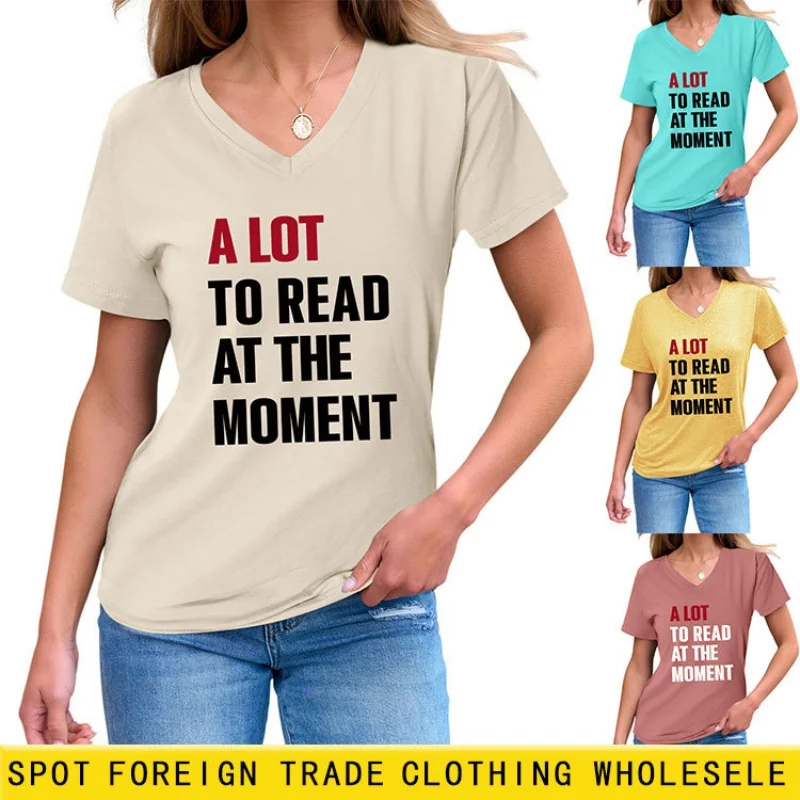 

Корейская версия свободной женской футболки с V-образным вырезом и короткими рукавами, идеально подходящая для создания эффекта похудения.