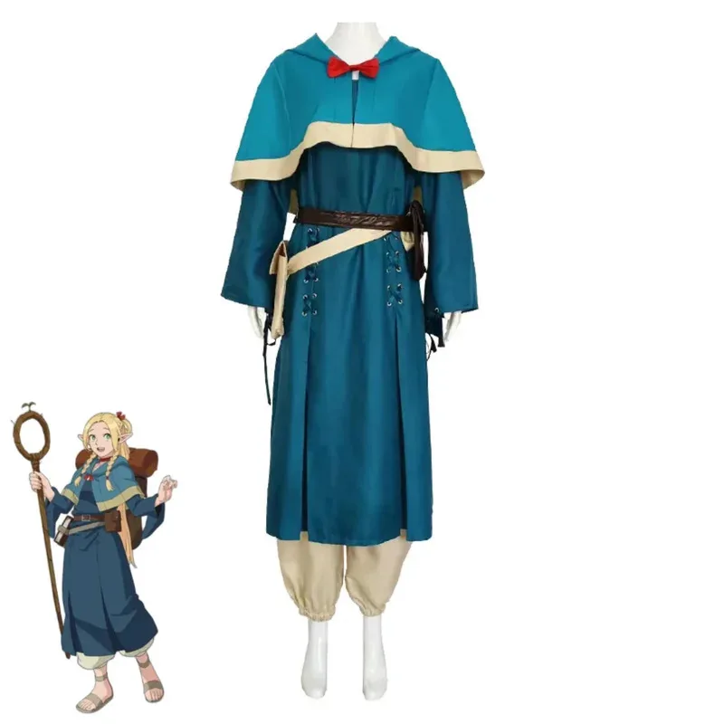 Аниме Delicious in Dungeon Marcille, карнавальный костюм, шаль с капюшоном, униформа, парик, обувь, женский милый костюм для рождественской вечеринки, дня рождения