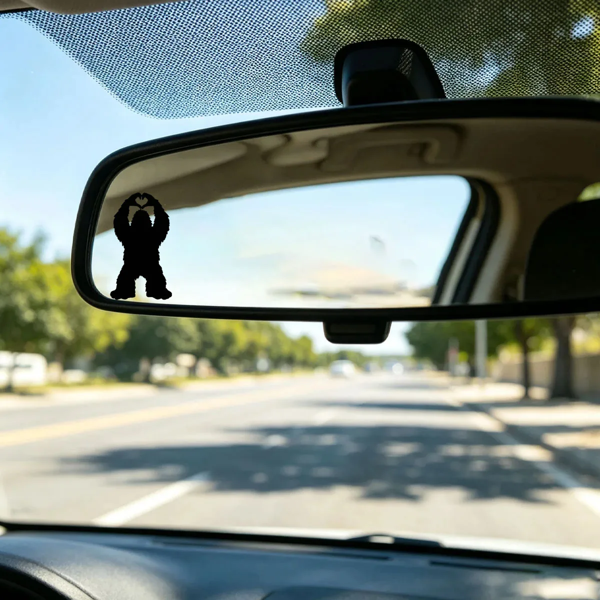 Tiny Bigfoot Heart Hands Car Decal, Sasquatch Hidden Rearview Mirror Sticker, Cute Funny Auto Accessory