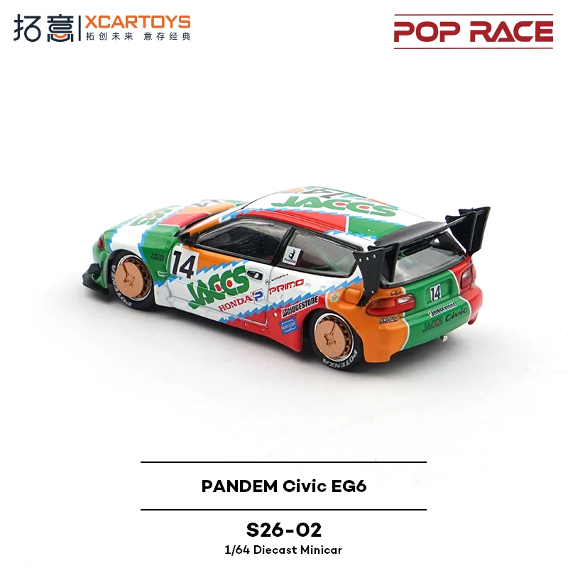 XCARTOYS 1/64 PANDEM Civic EG6-JACCS modelo de carro em liga, coleção infantil de brinquedos decorativos, para presentes de feriado infantis.