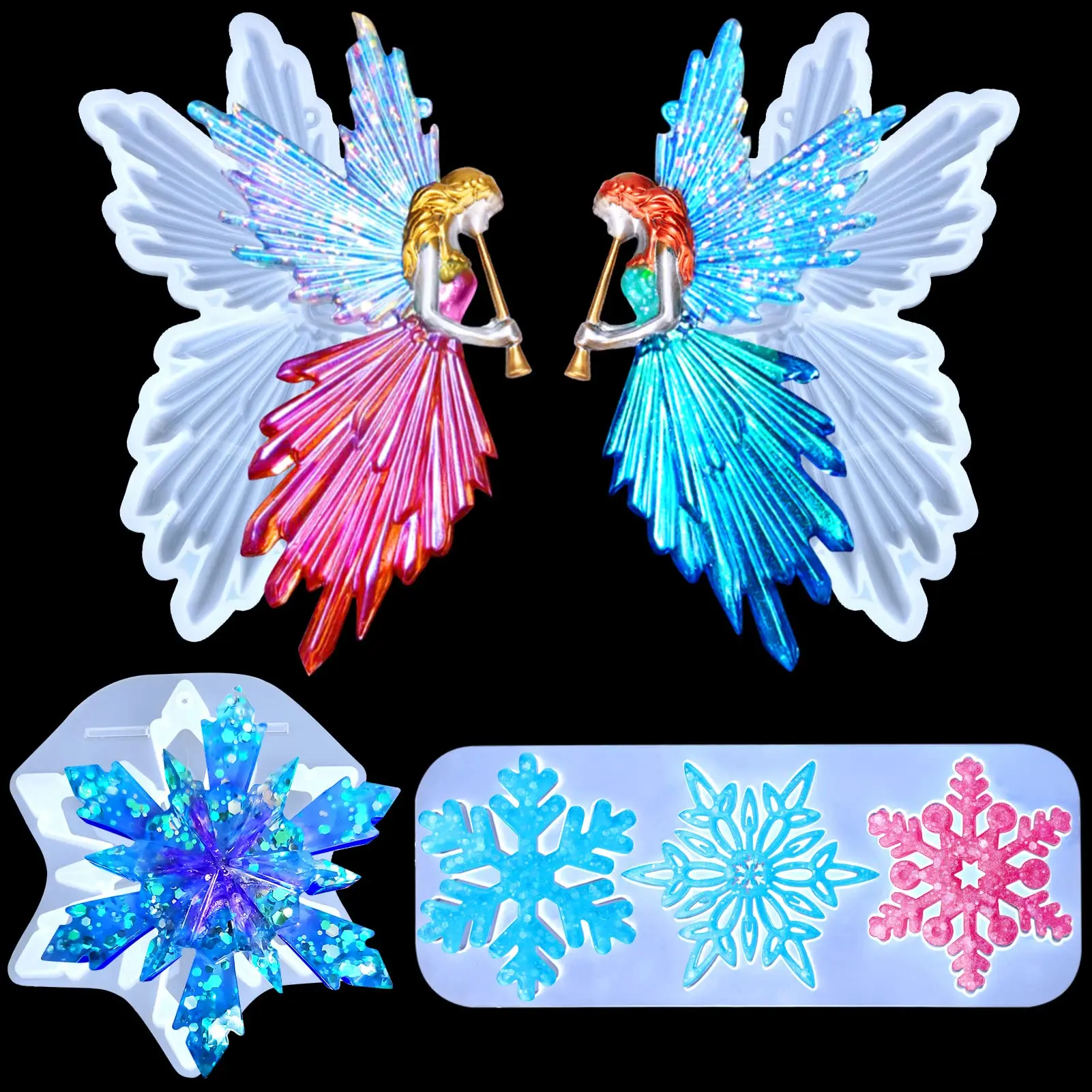 

Christmas Resin Molds Silicone Angel Fairy Snowflake Ornaments Pendant Molds for Epoxy Resin, DIY Crafts Jewelry Keychain Making