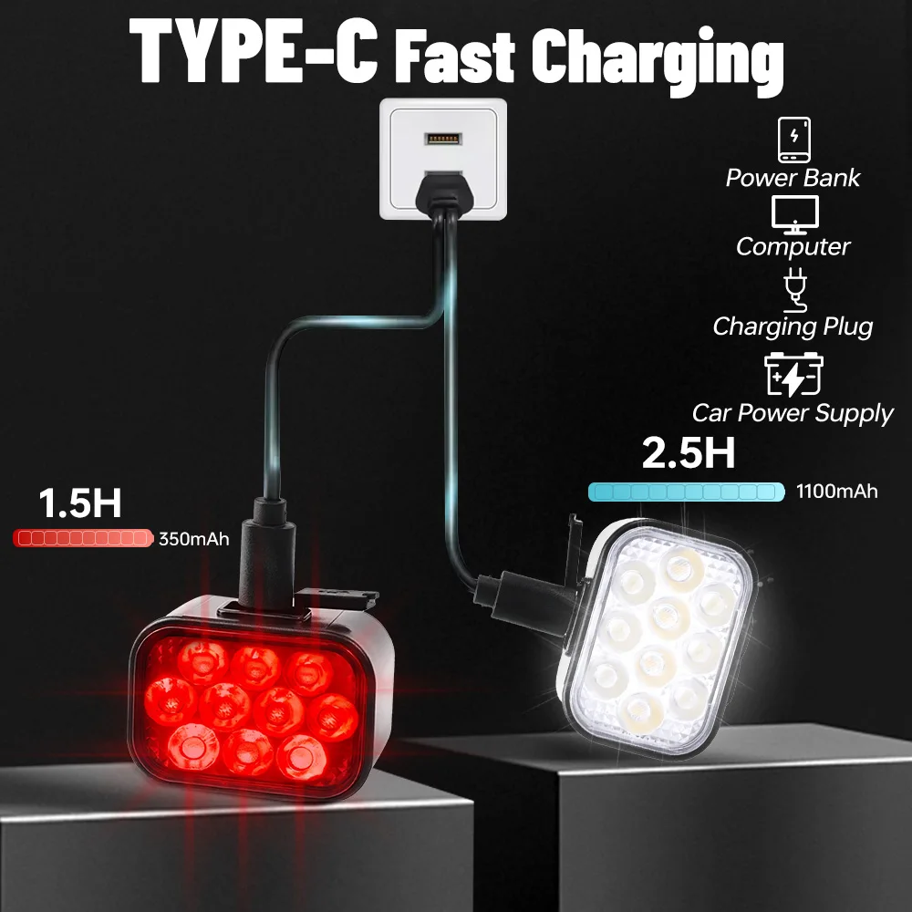 Conjunto de luzes de bicicleta dianteiras e traseiras luzes de ciclo iluminação noturna recarregável usb tocha de bicicleta conjunto de luz dianteira e traseira