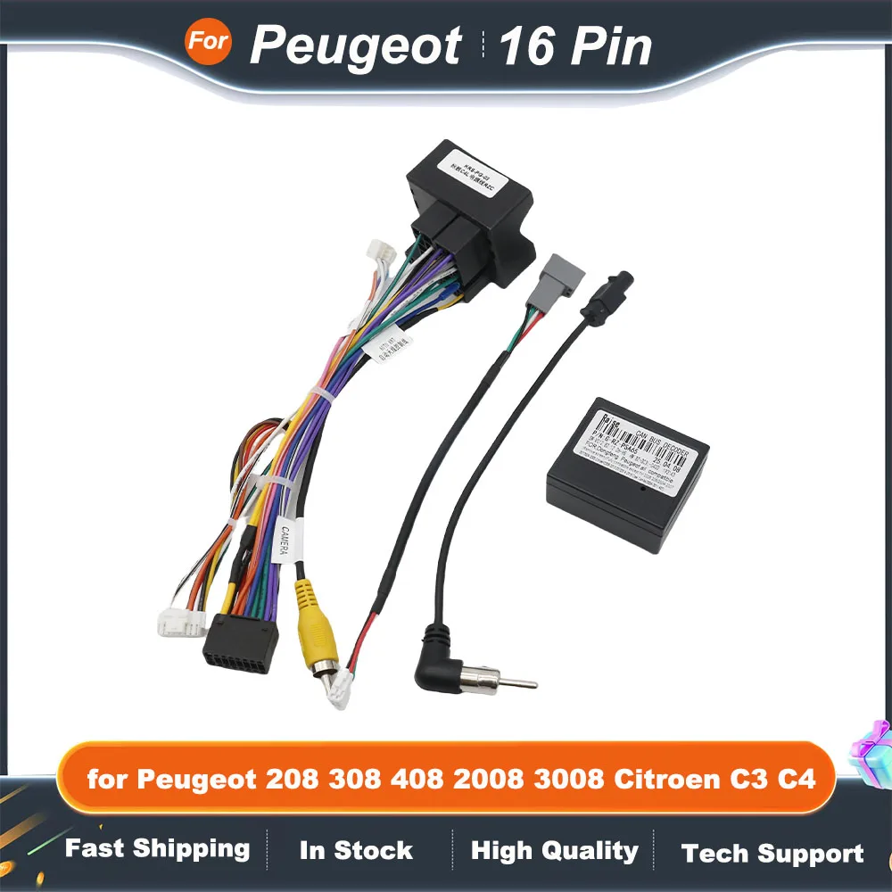 16 Pin to Wiring Harness CANBUS Decoder Box Car Quad Lock Cable Adapter for Peugeot 208 2008 3008 308 307 Citroen C4 C3