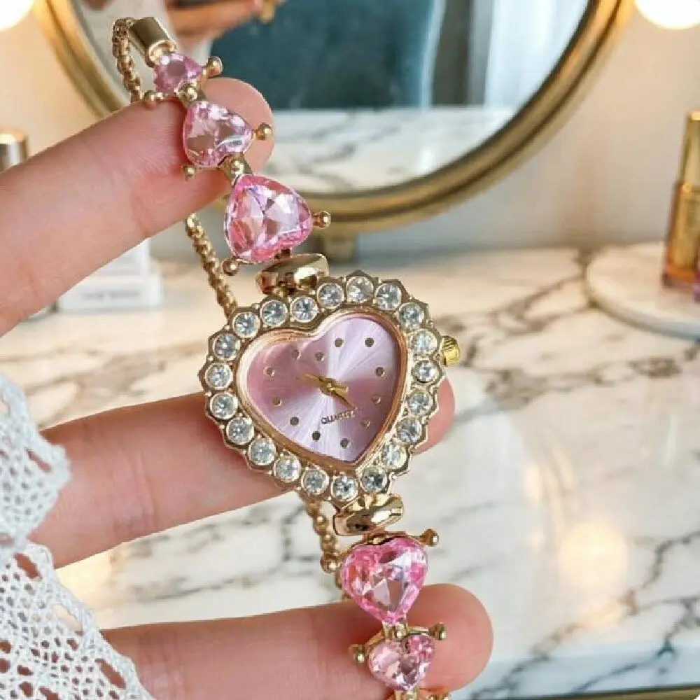 Adjustable Quartz Women's Watch Waterproof Alloy Heart-shaped Bracelet Watch Exquisite Elegant Sparkling Watch Birthday Gift
