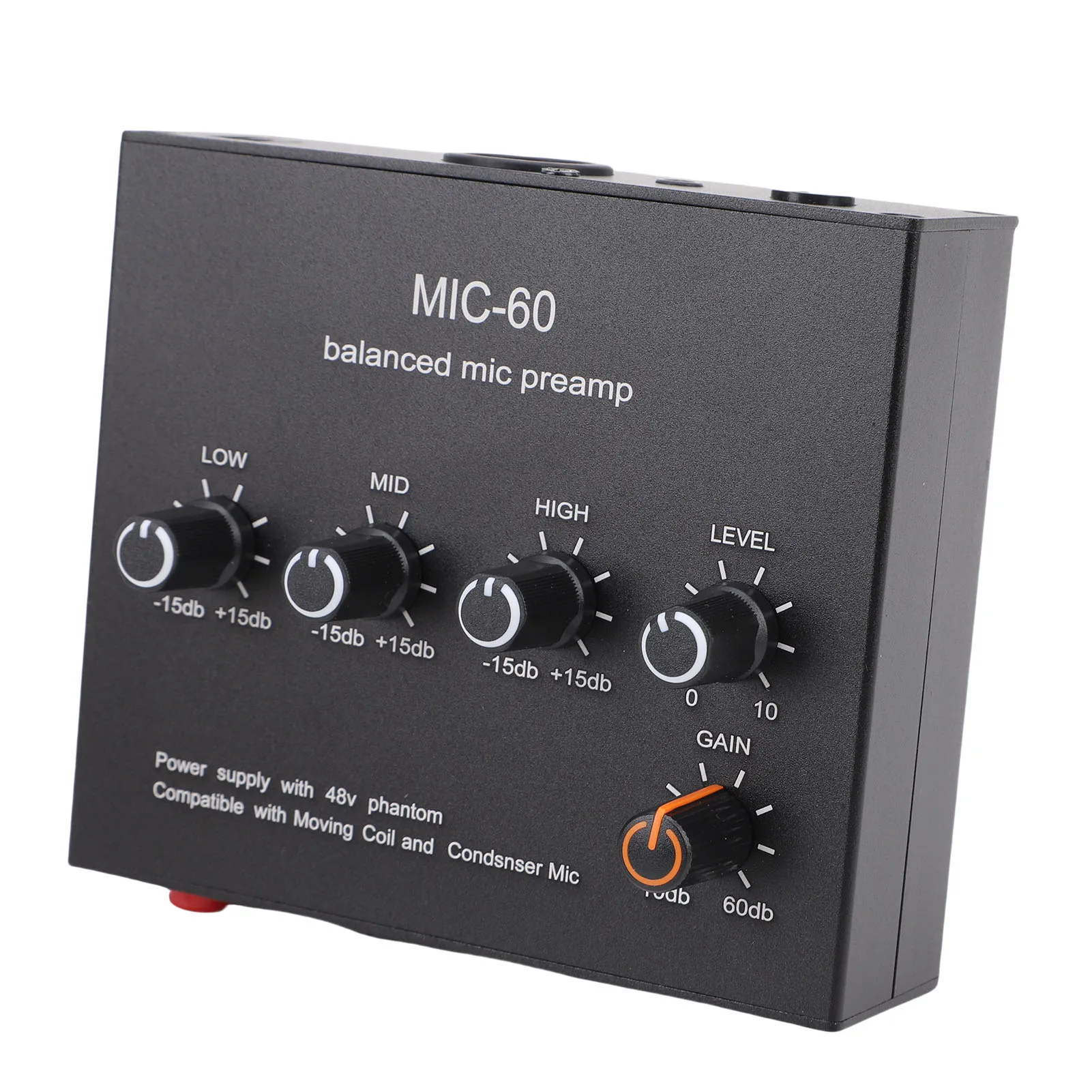 

Microphone Preamp Treble Alto Bass Adjustment Mic Preamplifier with 48V Power for Condenser and Dynamic Microphones
