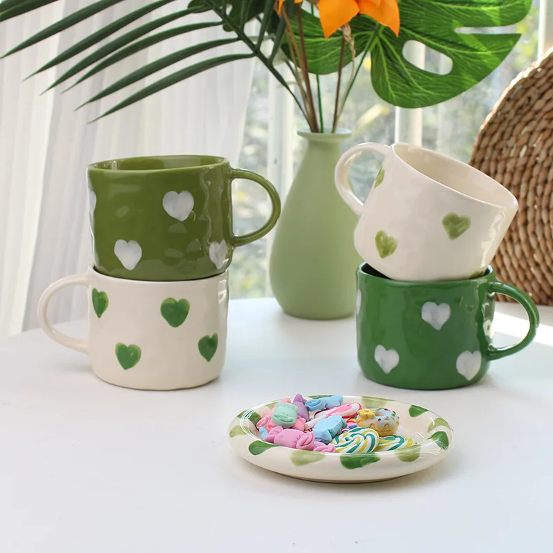 300ml 10oz Heart Patterm Coffee Mug Creative Personality Unique Design Ceramic Cup with  Handle Lovely Gift for Besties 1 Piece