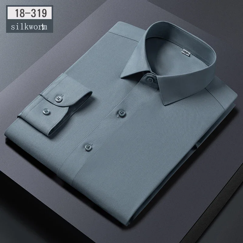 New in shirt hight quality silk long-sleeve shirts for man slim fit formal shirt white black soft office Anti wrinkle clothes