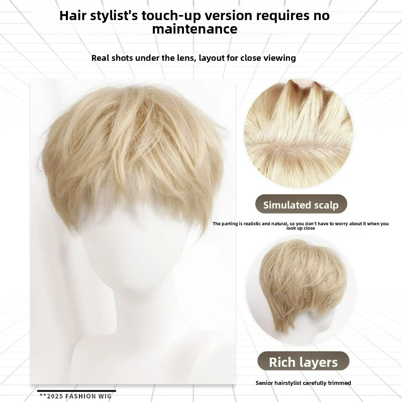 Unisex Short Wig For Cosplay Costumes Synthetic Fiber Wig With Bangs Halloween Party Anime Wig Blonde Grey Black Three Colors view 6