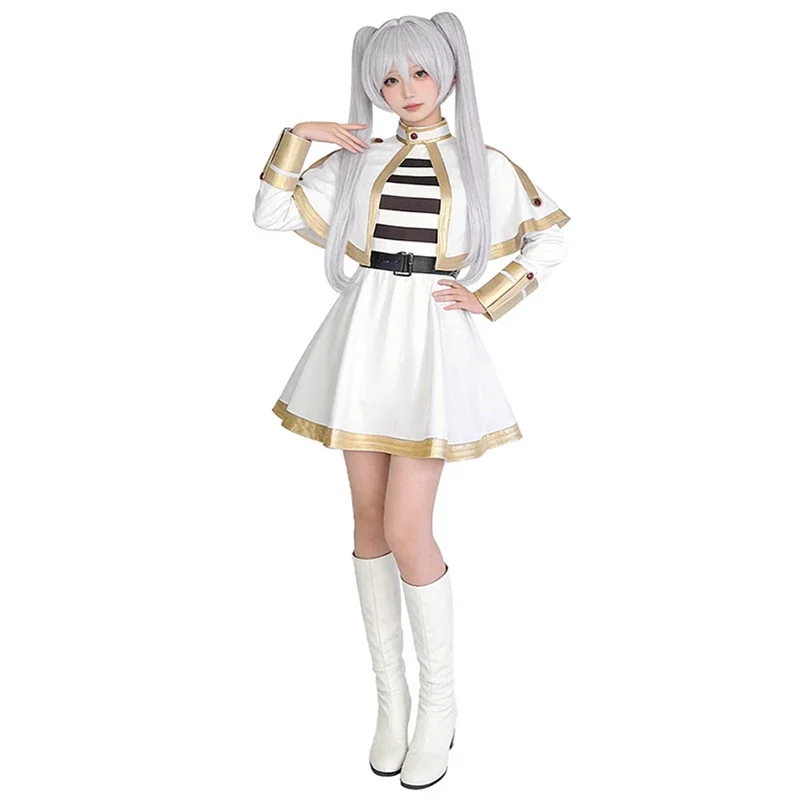 2026 New Character Frieren Anime Women Cosplay Dress Wig Grey With Elf Ears Stockings For Magician Outfits Halloween Party Set view 2