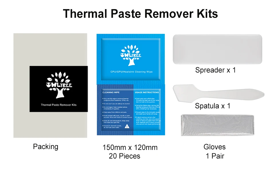 New Thermal Paste Remover No Impurities Thermal Compound Cleaning Wipes for CPU GPU heatsink Thermal Paste (20 Pieces)