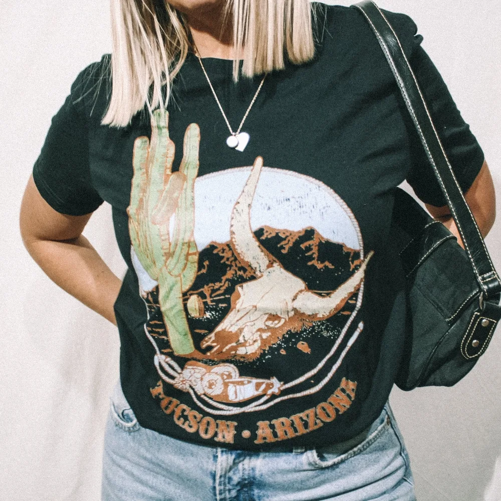 Tucson Cactus And Steer Skull Desert T Shirt Vintage Inspired Arizona Souvenir