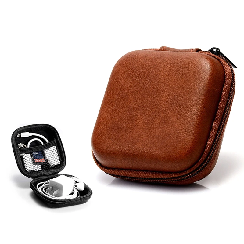 USB Data Cable Storage Bag PU Earphone Headset Cover Protector Mini Portable Zipper Headphone Case Earbuds Pouch Box Organizer