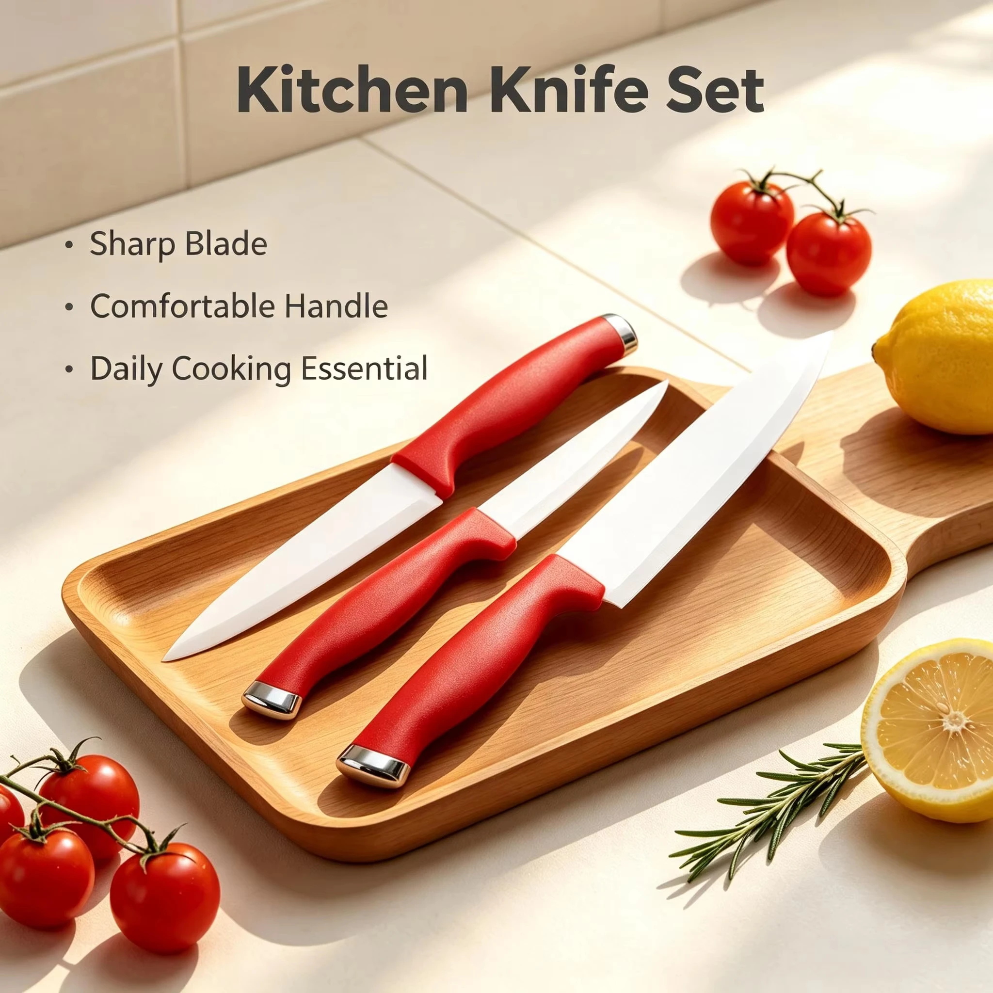 Professional ceramic kitchen knife - 1/3 set of kitchen cooking accessories. Fruit knife with knife sheath and anti-slip handle.