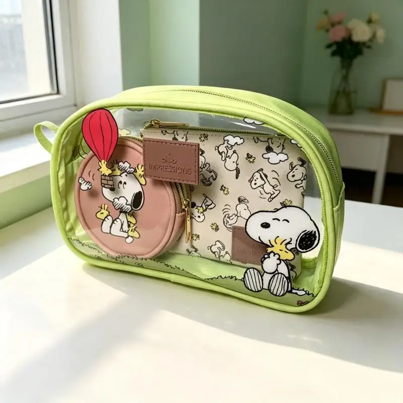 Kawaii Snoopy Cartoon Print Transparent Cosmetic Bag 3Pcs Set Waterproof Travel Toiletry Storage Pouch Portabl Makeup Organizer