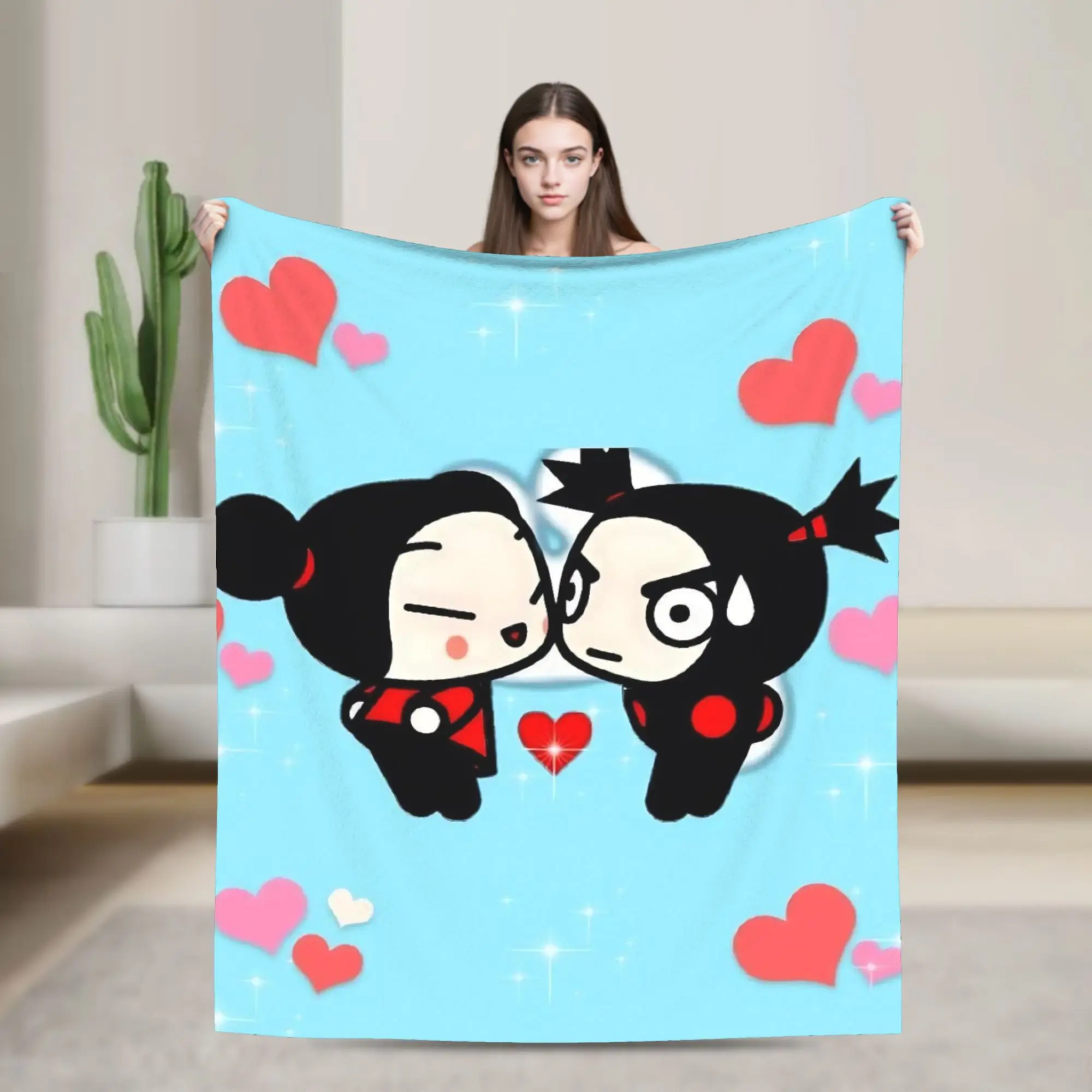 

Милое аниме-одеяло P-Pucca с фланелевым принтом, портативное, супермягкое, для кровати, спальни, плюшевое, тонкое одеяло-плед