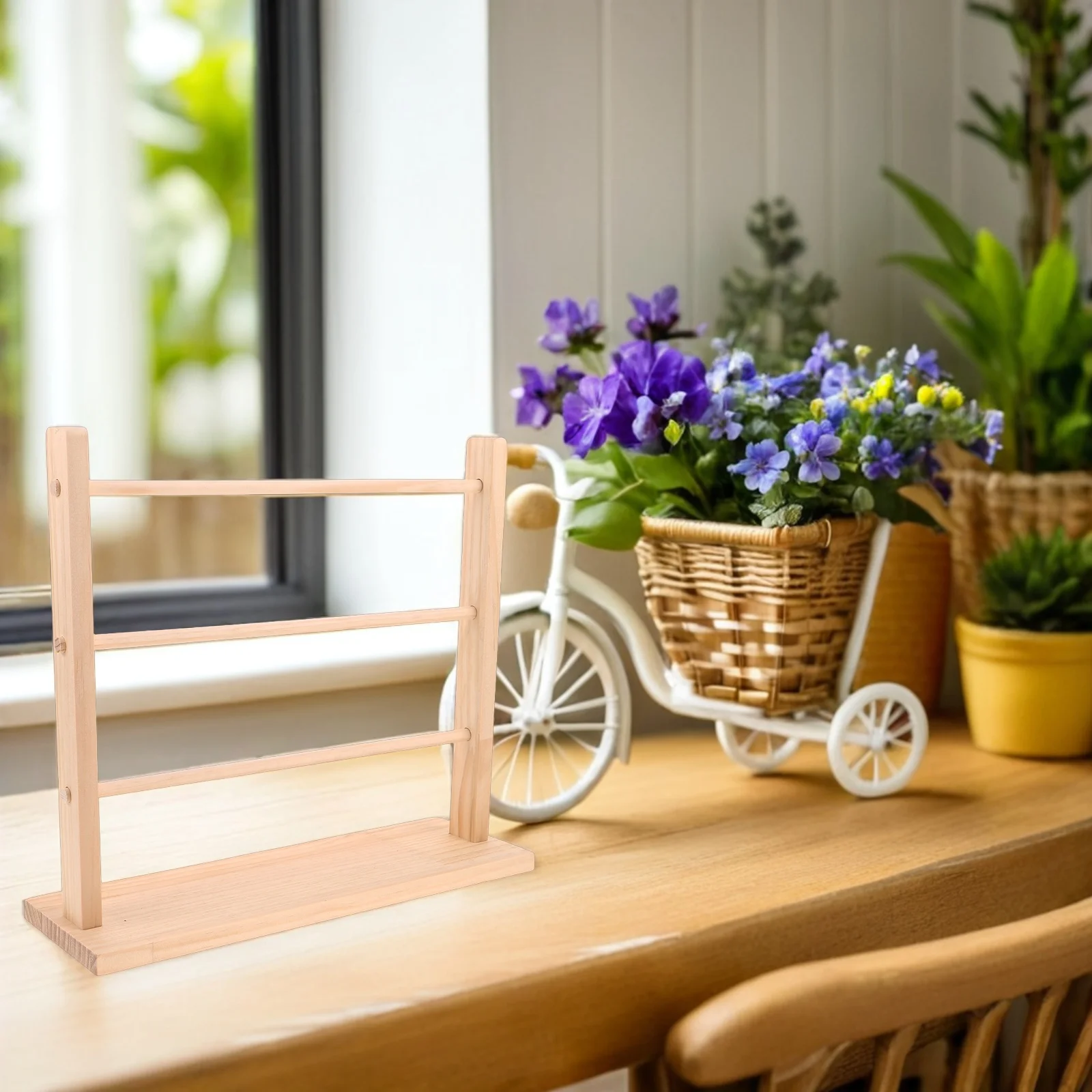 

Wooden Ribbon Organizer Shelf Natural Tiered Display Rack For Craft Room Cake Shop Florist Arts Wrapping Storage Basket