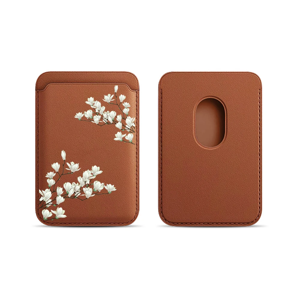 Magnolia Leder-Kartenetui Handyhülle Magnetische Hülle Geeignet für alle iPhone Magsafe Karten Blumen Handy-Rückentasche – Detail 19