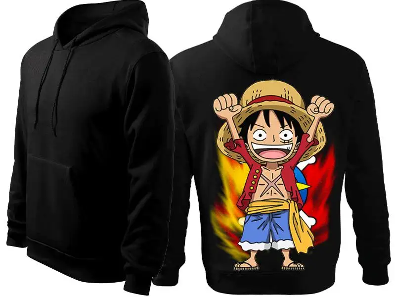 Felpa con cappuccio anime giapponese One Piece per bambini Autunno Inverno Indossare set famiglia in cotone a maniche lunghe extra Felpa genitore-figlio