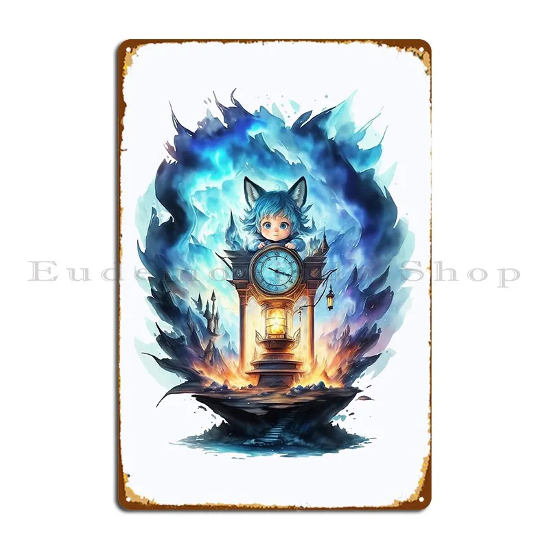 Clock Tower And Little Mice Boy Metal Plaque Poster Painting Printing Funny Club Bar Wall Pub Tin Sign Poster