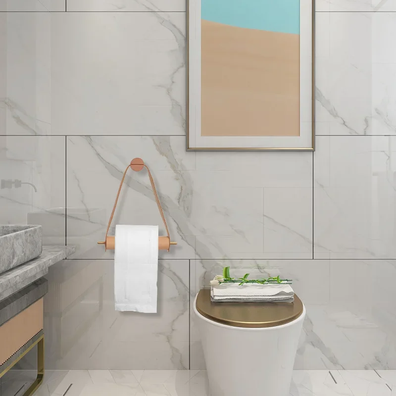 Kitchen Vertical Paper Towel Holder Bathroom Toilet Wooden Pure Copper Wall Paper Roll Holder Nordic Perforated Napkin Holder