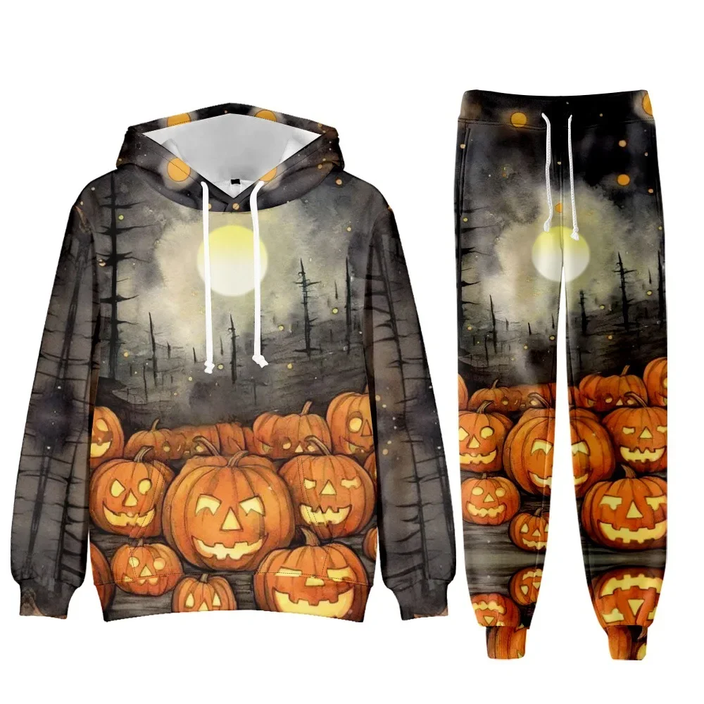 Halloween Pumpkin Women's Tracksuit Funny 2 Piece Outfits Sports Suit Lounge Hoodie Oversized Jogger Sweatpants Sweatsuit Sets