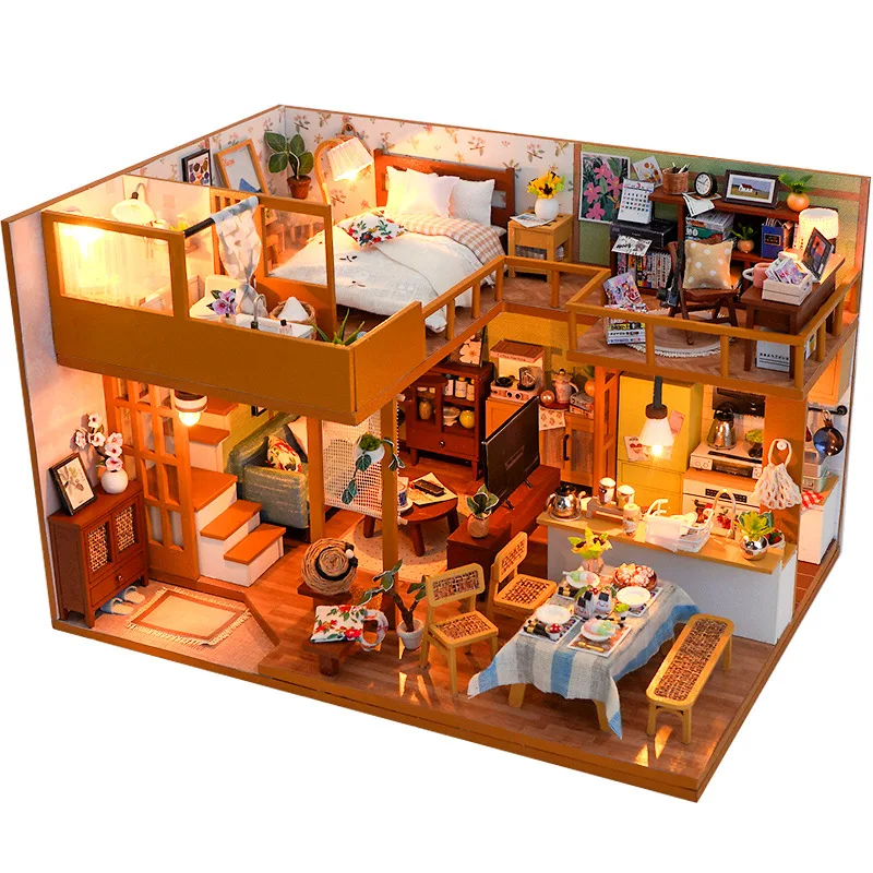 

DIY деревянная миниатюрная модель комплект современный лофт Casa вилла 3D головоломка кукольные домики с мебелью подсветкой для друзей подарки на день рождения