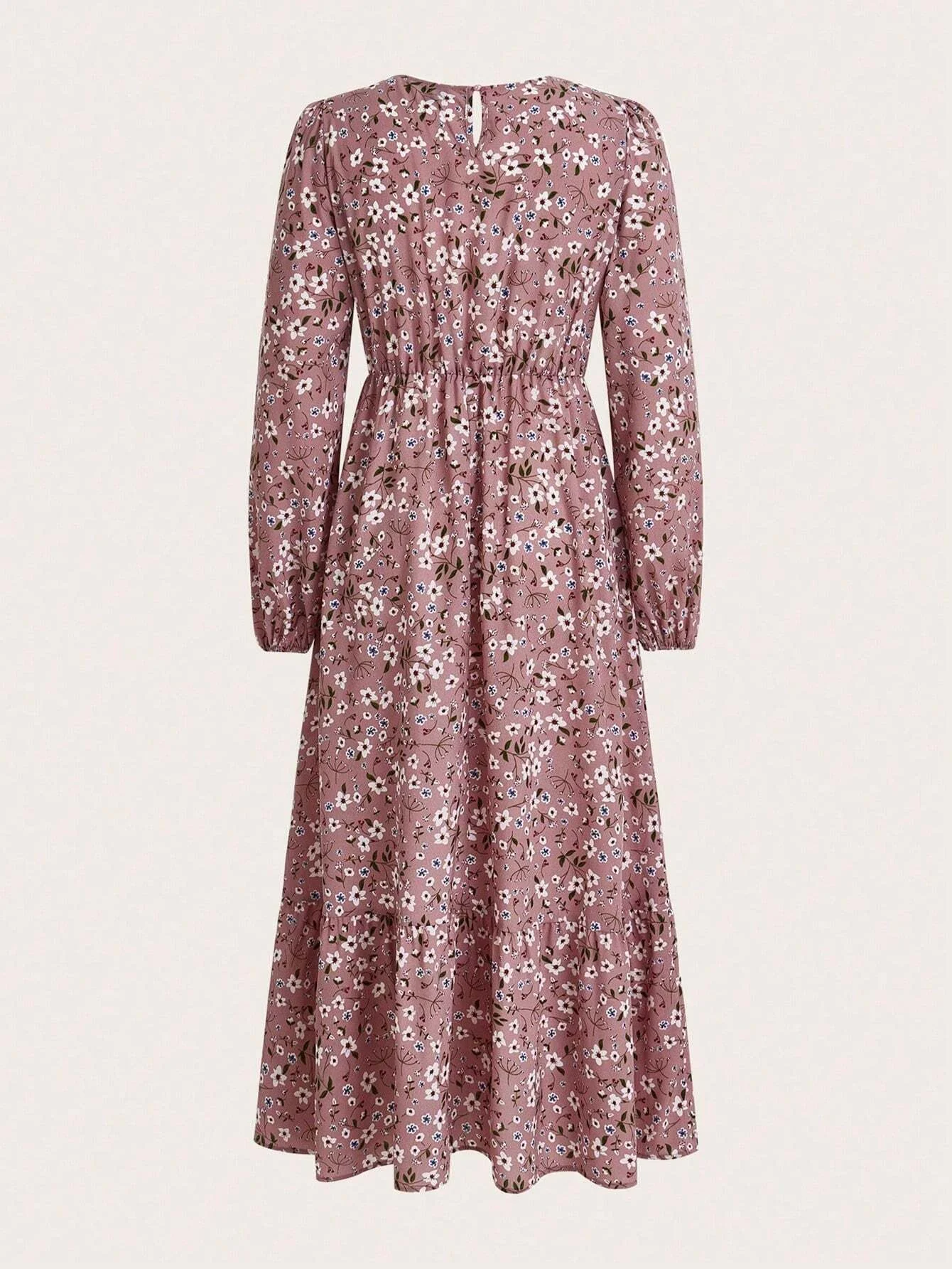Women's Bohemian Floral Print Ruffle Hem Dress - Long Sleeve Crew Neck Loose Fit Machine Washable All-Season Casual Elegant Maxi