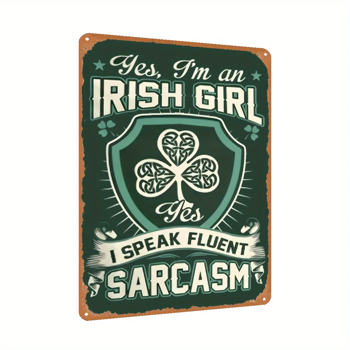 1 Vintage Irish Satire Metal Sign  - Rustic Wall Art with Clover & Heart Design, 