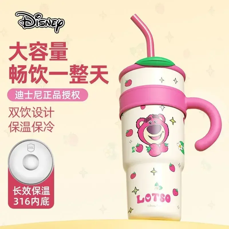 New Disney Cute Mickey Lotso 1200ml High-end Fashion Large Capacity Portable Outdoor Insulated Straw 316 Thermos Cup Wholesale