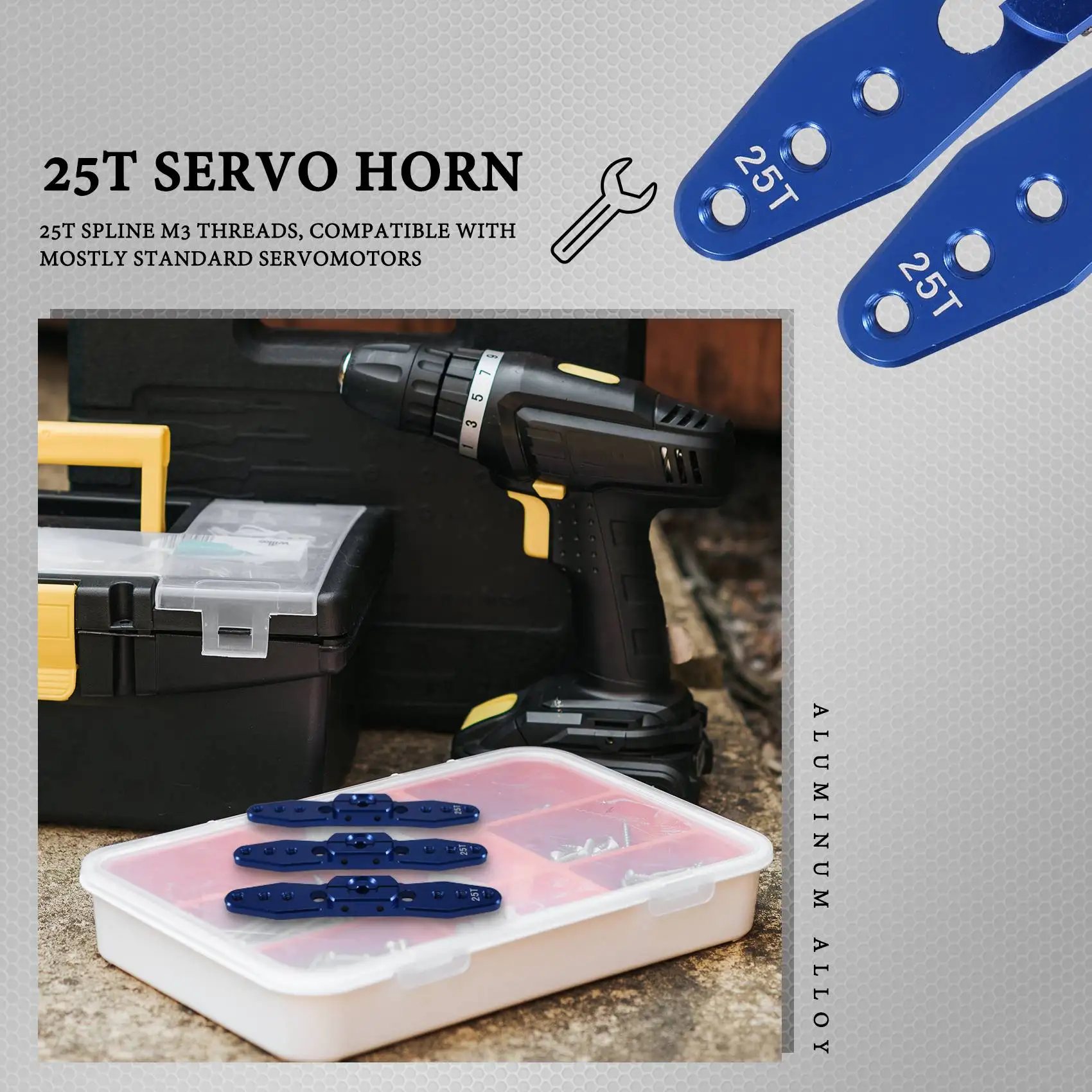 

LCLL-3PCS Aluminum Steering Servo Horn Arm 25T For 1/8 1/10 RC Car Boat Upgrade Part
