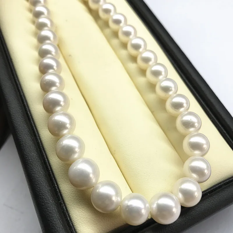 Huge high-grade AAA++ 9-10mm 10-11mm 11-12mm Natural South Sea genuine white round pearl necklace 18” Send the same box