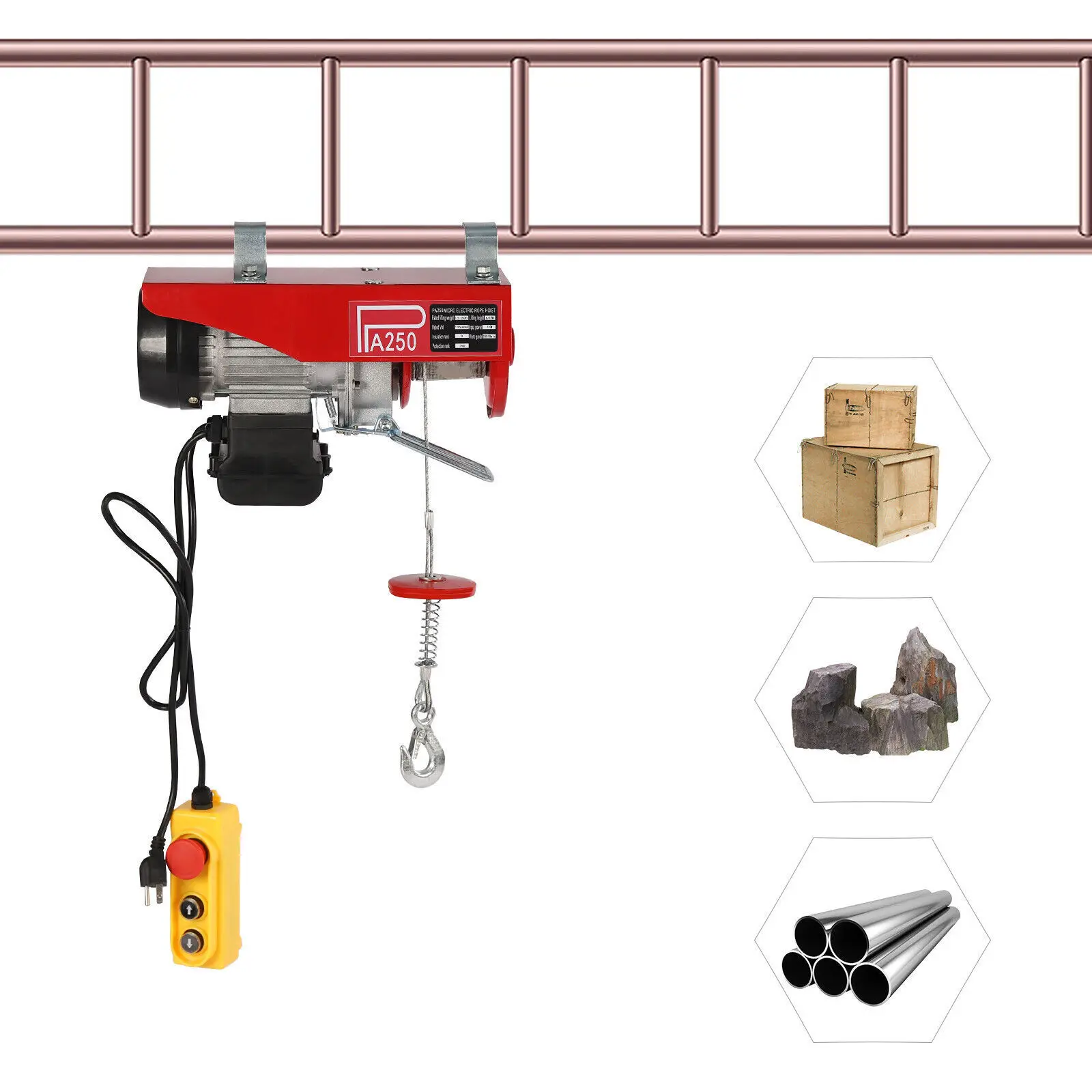 250kg High Load-bearing Electric Hoists with 2 Straps Miniature Electric Elevator with Emergency Stop Function