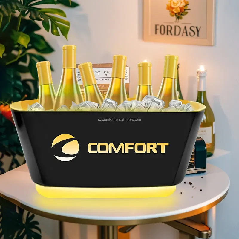 Large-capacity 16-liter luxury acrylic LED luminous ice bucket, customizable logo, suitable for nightclubs, bars, lounges,