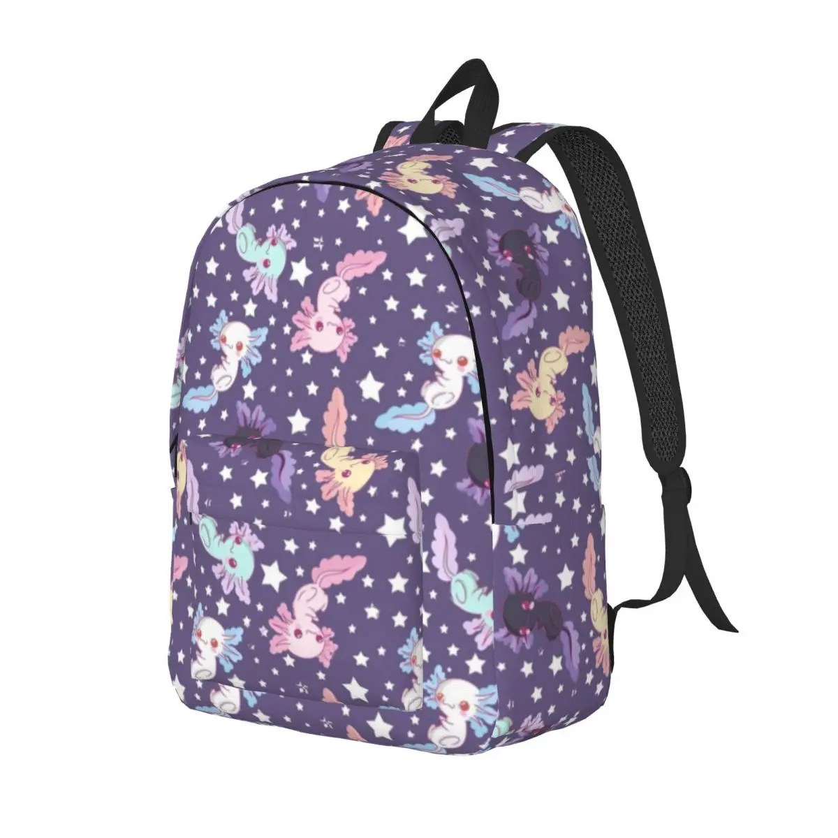 Kawaii Axolotl Backpack Lilac Unisex Polyester Travel Backpacks Print Streetwear High School Bags Rucksack Christmas Gift